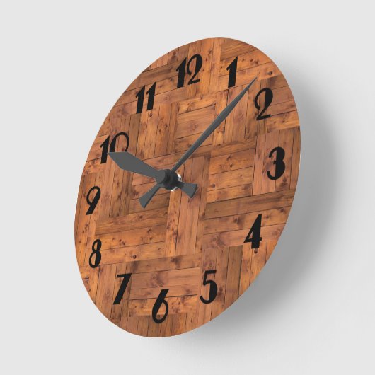 レトロ1975本物の木材の寄木模様 ラウンド壁時計 (傾斜)