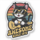 レトロ1976年 誕生日 50歳 ねこ好き 誕生日 ウクレレ シール (正面)