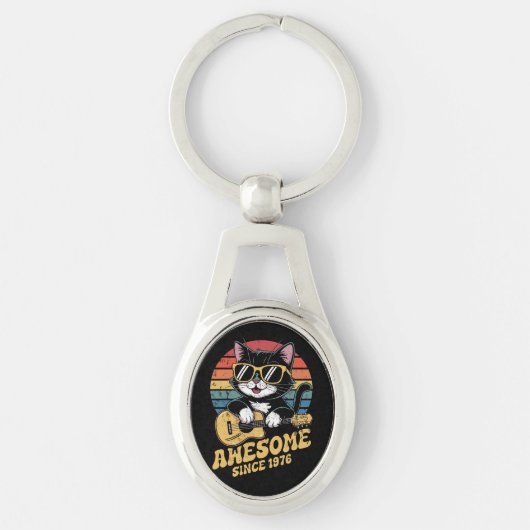 レトロ1976 誕生日 50歳 ねこ好き 誕生日 ウクレレ キーホルダー (正面)