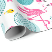 レトロ1980のメンフィススタイルフラミンゴ熱帯性 ラッピングペーパー (ロールコーナー)