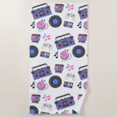 レトロ1980年代の音楽ノスタルジック ビーチタオル (正面)