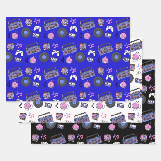 レトロ1980年代の音楽誕生日 ラッピングペーパーシート (セット)