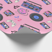 レトロ1980年代の音楽誕生日 ラッピングペーパー (角)