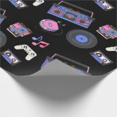レトロ1980年代の音楽誕生日 ラッピングペーパー (角)