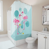 レトロ1980年代メンフィススタイルピンクフラミンゴス シャワーカーテン (インサイチュ)