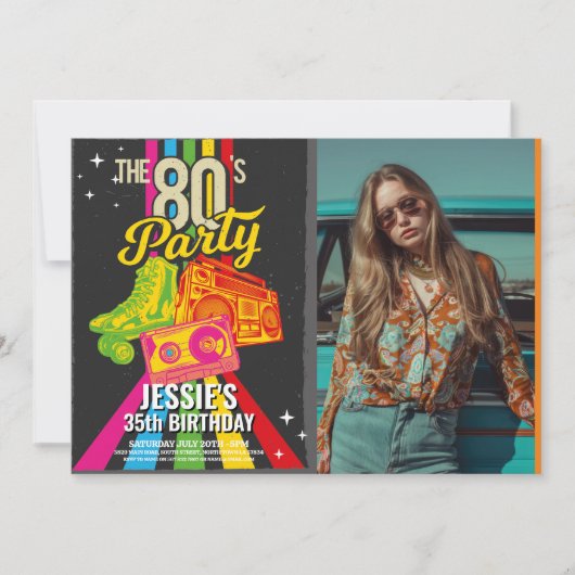 レトロ1980年代誕生日80年代パーティー写真 招待状 (正面)