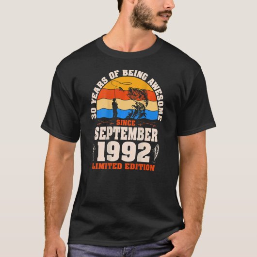 レトロ1992年9月30歳魚釣り30th Bir Tシャツ (正面)