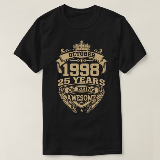 レトロ1998年10月25日素晴らし25歳 Tシャツ (デザイン正面)
