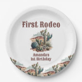 レトロ1stファーストロデオウエスタンサボス誕生日 ペーパープレート (正面)