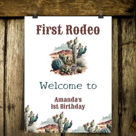レトロ1stファーストロデオウエスタンサボス誕生日 ポスター