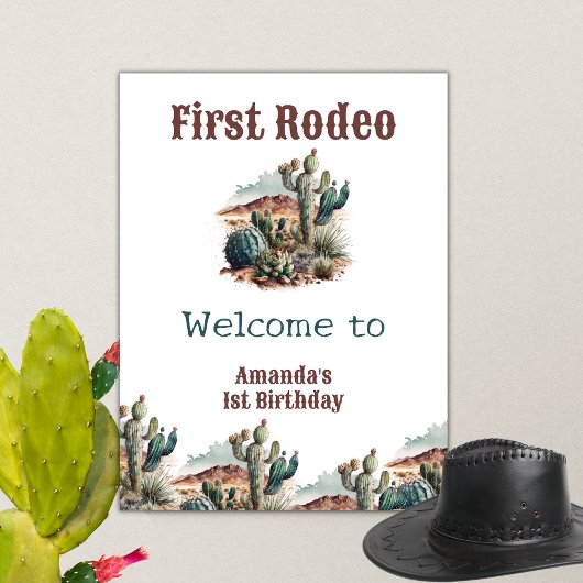 レトロ1stファーストロデオウエスタンサボス誕生日 ポスター