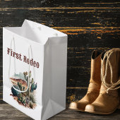 レトロ1stファーストロデオウエスタンサボス誕生日 ミディアムペーパーバッグ