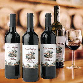 レトロ1stファーストロデオウエスタンサボス誕生日 ワインラベル