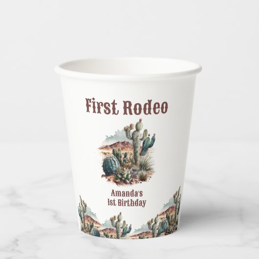 レトロ1stファーストロデオウエスタンサボス誕生日 紙コップ (正面)