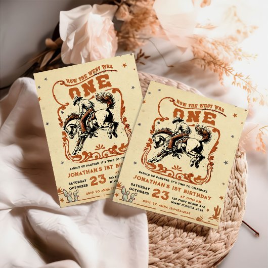 レトロ1stロデオウエスタンカウボーイ誕生日 招待状
