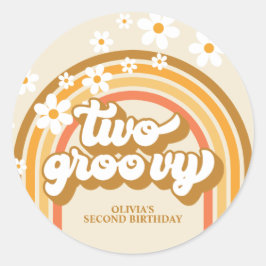 レトロ2つのGroovYレインボーブラウンオレンジ誕生日 ラウンドシール