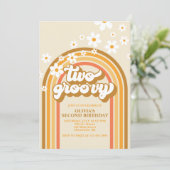 レトロ2つのGroovYレインボーブラウンオレンジ誕生日 招待状 (スタンド正面)
