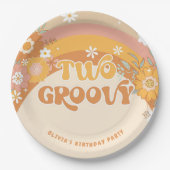 レトロ2グルービーベビー誕生日紙プレート ペーパープレート (正面)