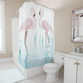 レトロ2ピンクフラミンゴスインポンド シャワーカーテン (インサイチュ)