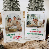 レトロ2フォトクリスマスカードボホホリデーブライト シーズンカード