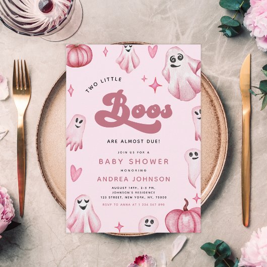 レトロ2リトルボス幽霊ガールツインズベビーシャワー 招待状