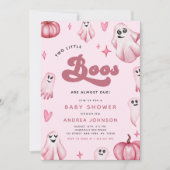 レトロ2リトルボス幽霊ガールツインズベビーシャワー 招待状 (正面)
