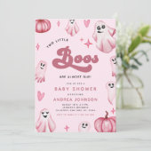 レトロ2リトルボス幽霊ガールツインズベビーシャワー 招待状 (スタンド正面)