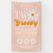 レトロ2人Groovy女の子2nd誕生日へようこそ 横断幕 (縦)