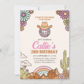 レトロ2回目のロデオウェスタンガール誕生日招待状 招待状 (正面)
