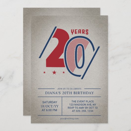 レトロ20誕生日 招待状 (正面/裏面)
