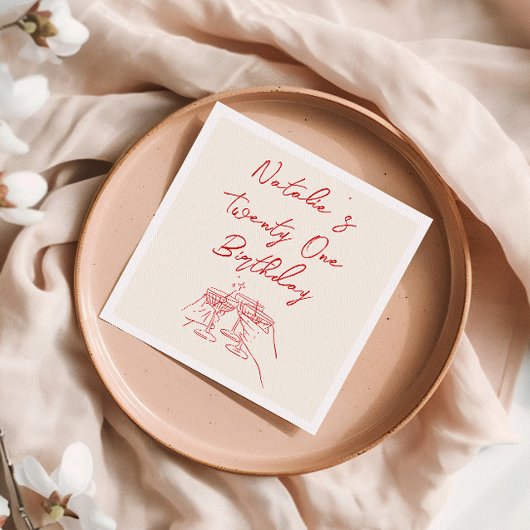 レトロ21手描きマルチニおもしろい誕生日パーティー スタンダードカクテルナプキン