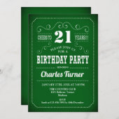レトロ21歳の誕生日パーティー – グリーンホワイト 招待状 (正面/裏面)