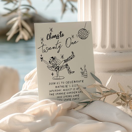 レトロ21歳 手描きカウガール コースト ファン バースデー 招待状