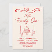 レトロ21st Cake Hello Twentoneフォト誕生日 招待状 (正面)