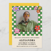 レトロ22歳の誕生日招待状Groovy花 招待状 (正面/裏面)