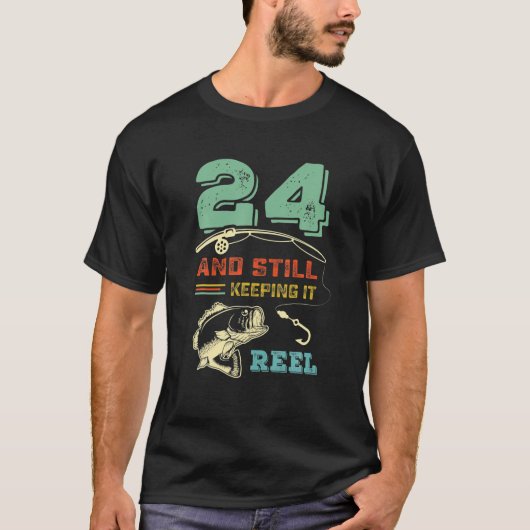 レトロ24th誕生日魚釣りターニング24フィッシャーマンB Tシャツ (正面)