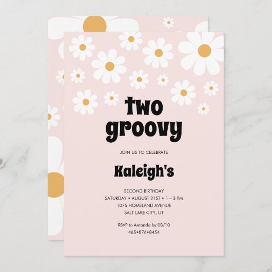 レトロ2 Groovy 70のスタイル誕生日 招待状 (正面/裏面)