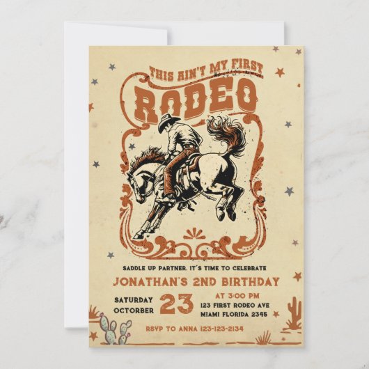 レトロ2ndロデオウエスタンカウボーイ誕生日 招待状 (正面)
