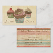 レトロ3のカップケーキのベーカリー 名刺 (正面/裏面)