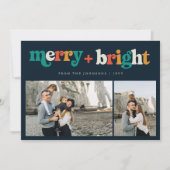 レトロ3カラフル写真メリーと明るいクリスマス シーズンカード (正面)