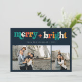 レトロ3カラフル写真メリーと明るいクリスマス シーズンカード (スタンド正面)