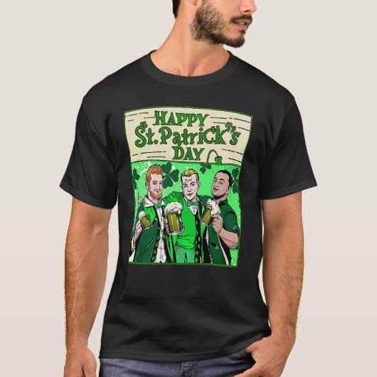 レトロ3人の陽気なアイルランド人の男性がIrでビールを飲む Tシャツ (正面)