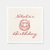 レトロ30手描きケーキのマイルストーンおもしろい誕生日 スタンダードカクテルナプキン (正面)