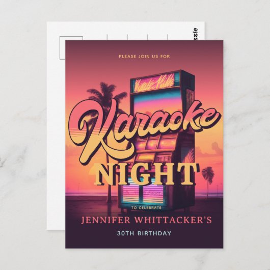 レトロ30歳誕生日カラオケパーティー招待状 ポストカード (正面/裏面)