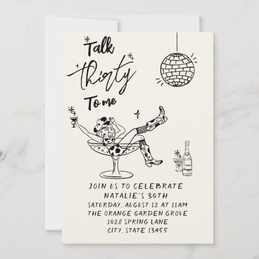 レトロ30thカウガール私に30語誕生日 招待状 (正面)
