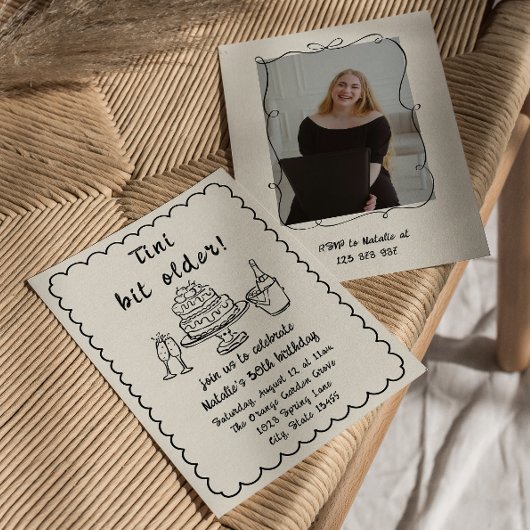 レトロ30thシャンパンケーキ写真誕生日パーティー 招待状