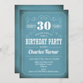 レトロ30th誕生日パーティー – ブルーホワイト 招待状 (正面/裏面)