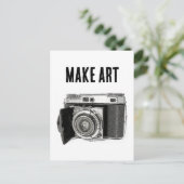 レトロ35mmフィルムカメラフォトグラファースケッチ ポストカード (スタンド正面)