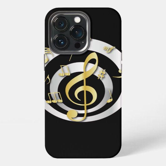 レトロ3Dエフェクトの金と銀の音符 iPhoneケース (裏面)
