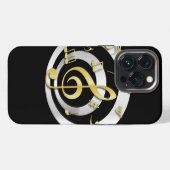 レトロ3Dエフェクトの金と銀の音符 iPhoneケース (裏面横)